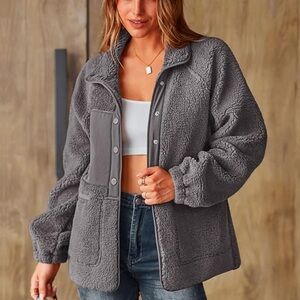Cozy Gray Sherpa Jacket for Women